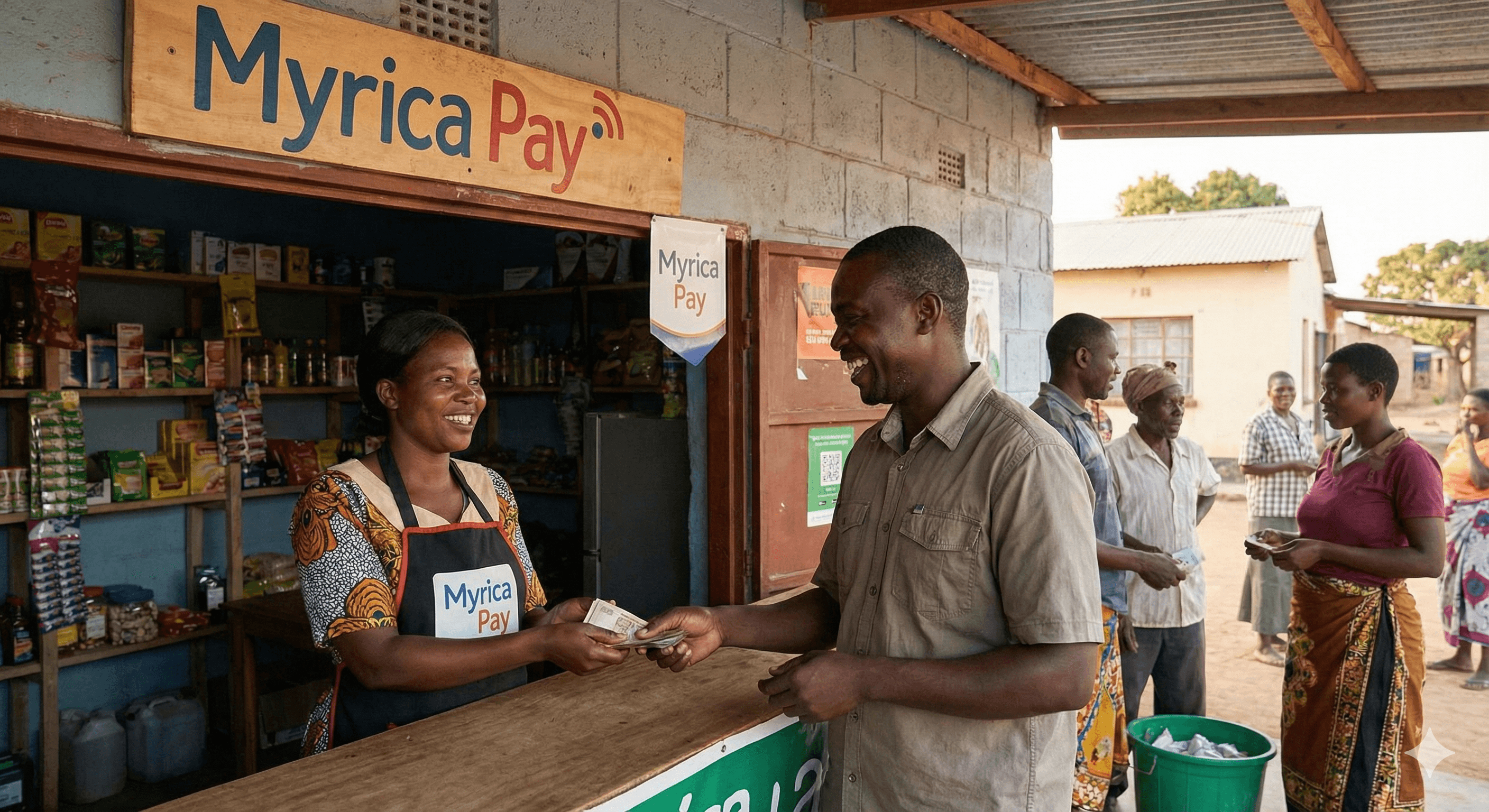 Myrica Pay agent location with customers conducting transactions