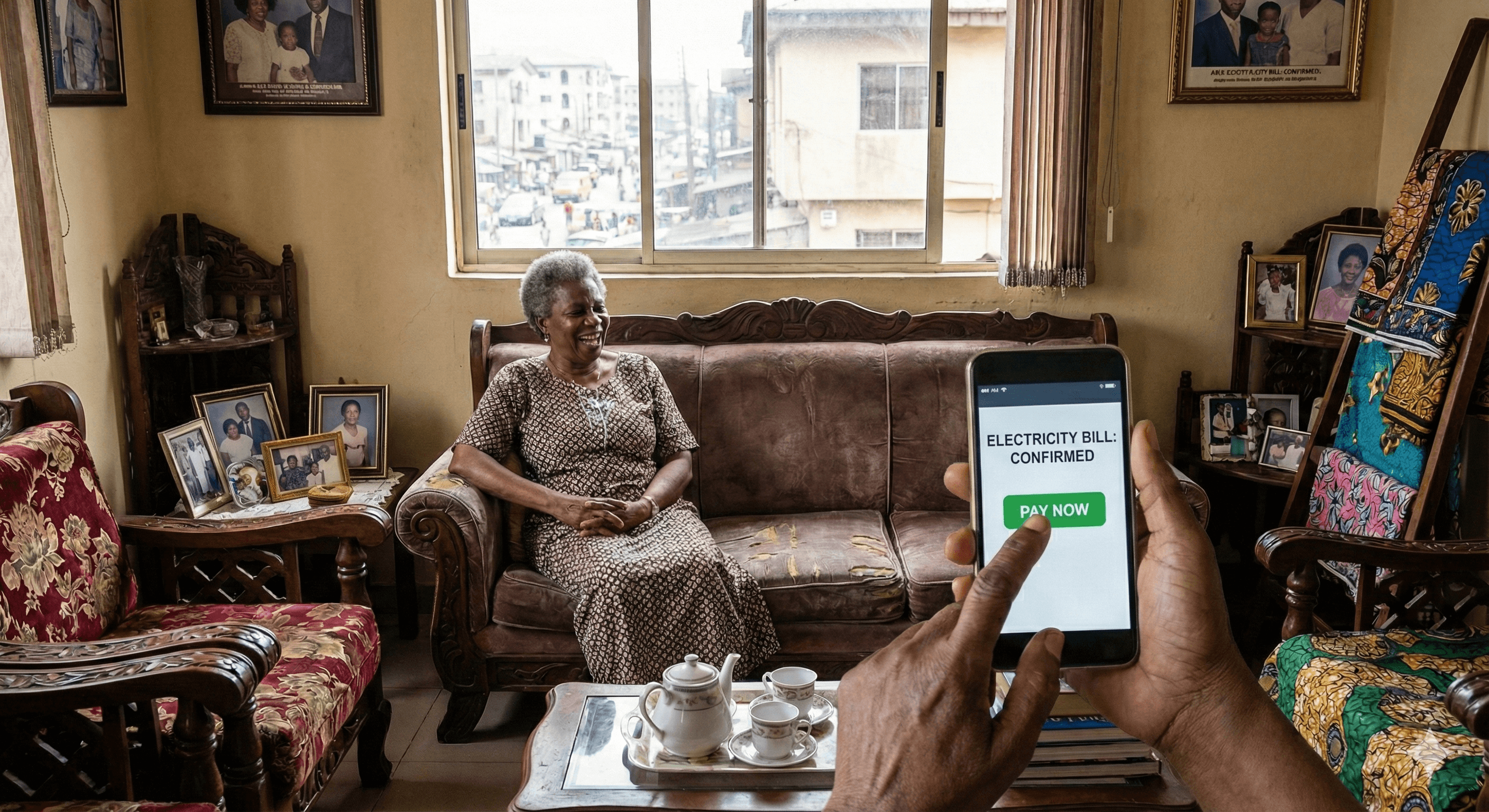 Person paying electricity bill via mobile app at home